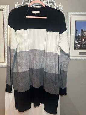 Madison + Hudson Color Block Ribbed Open Front Longline Cardigan Duster